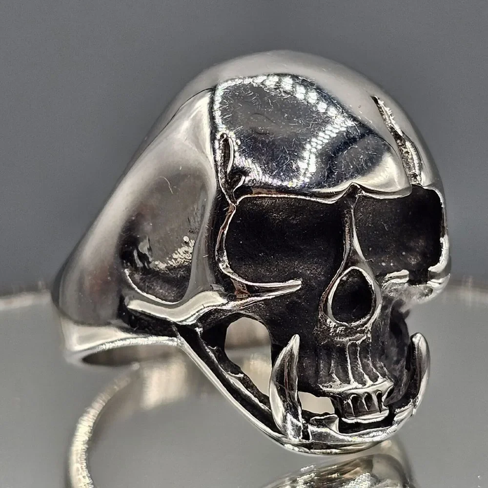 Mens Stainless Steel Skull Ring Gothic Biker Malazan Jaghut Tusk Metal Size 10.5
